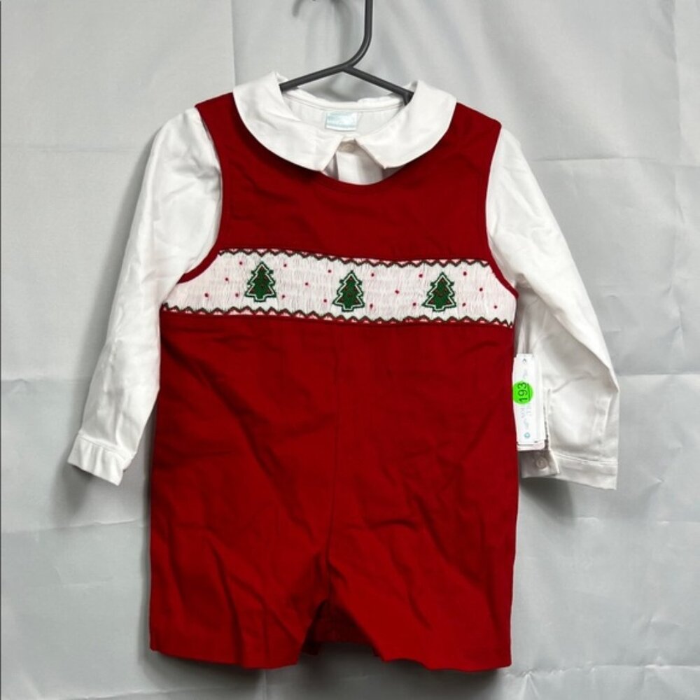 Edgehill Collection Christmas Tree smocking 2 piece romper set New with tags